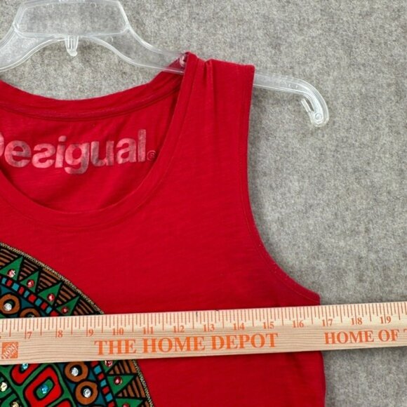 Desigual‎ Tank Top SMALL Artsy Sleeveless Vacation Resort wear Red Bling - Picture 10 of 11